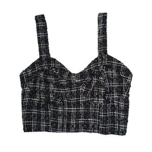 Jopra Women's Black and White Check Tweed Adjustable Strap Crop Top, Size M